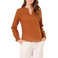 thumbnail image 1 of INSPIRE CHIC Women's Ruffle V Neck Swiss Dots Hollow Out Blouse M Brown, 1 of 6