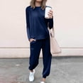thumbnail image 2 of QATAINLAV Survêtement en Velours pour Femmes, Ensembles de Joggers 2 Pcs, Couleur Unie, Chandails à Col Rond Décontractés à Manches Longues et Pantalons de Survêtement à Cordon, Tenues de Voyage, Bleu Foncé, TTG, 2 of 10