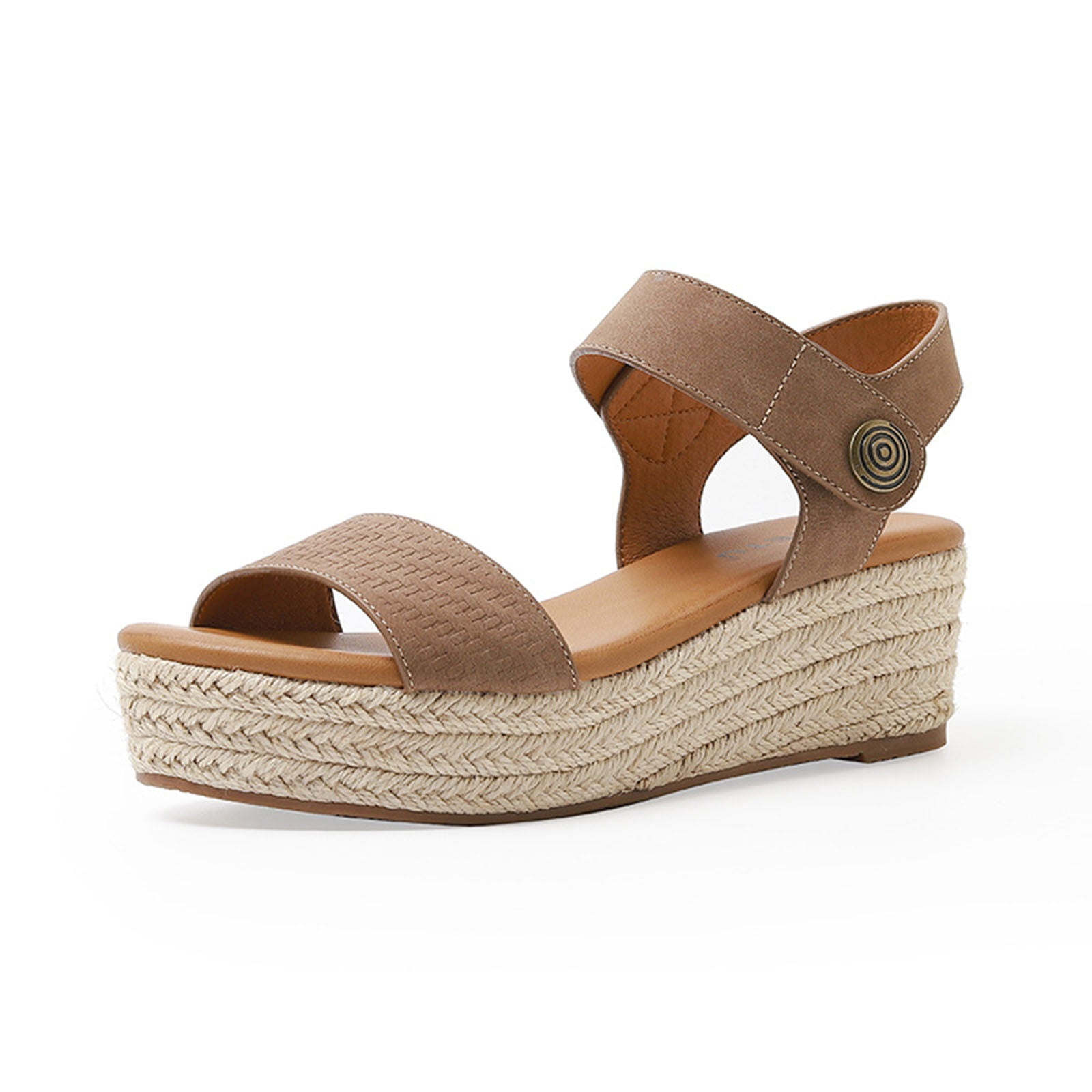 Chaussures en Paille pour Femmes à Plateforme à Bout Ouvert Antidérapantes à Talon Compensé Sable