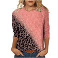 thumbnail image 1 of Pompotops T-shirt Ample à Imprimé Léopard pour Femme, Manches 3/4, Col Rond, Haut Décontracté, Liquidation, 1 of 5
