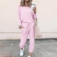 thumbnail image 3 of Mrat Summer Sets Women 2 Piece Outfits 2 Piece Jogging Sets Solid Polyester Long Sleeve Sweatsuits Sets Two Piece Track Suits Drawstring High Waist Pants Set Comfy Outfits G-Pink L, 3 of 5