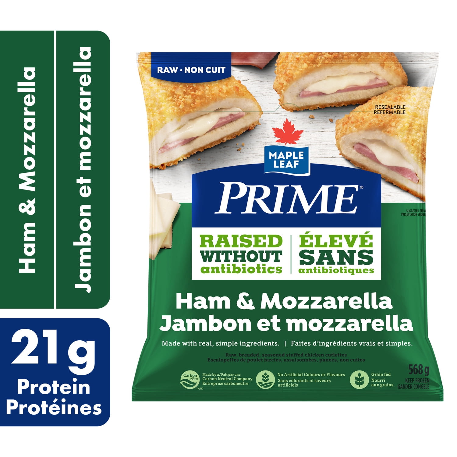 Prime Ham & Mozzarella Raw, Breaded, Seasoned Stuffed Chicken Cutlettes, 568 g