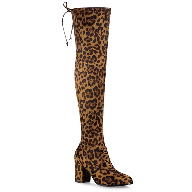 Unique Bargains Bottes Cuissardes à Talon Épais à Bout Rond pour Femmes