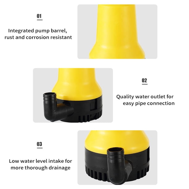 20W 1/4HP Submersible Water Pump – 700L/h, 12V, Portable, Quiet, Non-Slip, With 3 Foot Pads, For Fish Tank, Pool, Shower, Garden, Camping