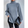 thumbnail image 2 of EYIIYE Chandail d'Automne et d'Hiver pour Femme à Manches Longues, Col Roulé, Tricot, Chandail, Couleur Unie, Ourlet Fendu, Long Tricot, Chandail, Ample, Décontracté, Confortable, Hauts, 2 of 8