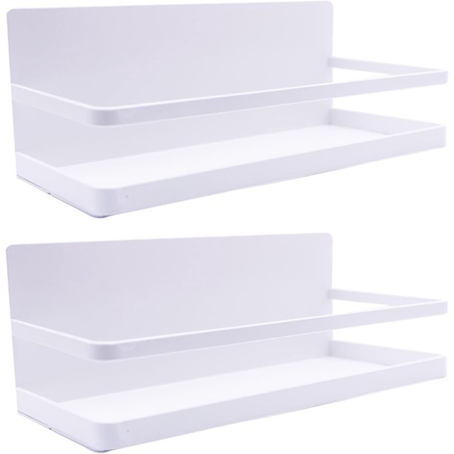 Magnetic Spice Rack Refrigerator Side Magnetic Spice Rack Kitchen Magnetic Shelf Magnetic Fridge Shelf Perfect Space Saver for Kitchen/Apartment 2 Pack (White)