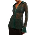 thumbnail image 2 of Gupgi Chemises en Dentelle pour Femmes Blouse en Maille Transparente Slim Manches Longues Col Rabattu, 2 of 8
