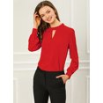 thumbnail image 3 of INSPIRE CHIC Women's Keyhole Stand Collar Pleated Back Button Blouse Tops, 3 of 6