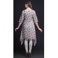 thumbnail image 3 of Bimba Gray Leaves & Ranunculus Floral Asymmetric Kurta Indian Tunic Tops For Women Printed Indian Clothing XSmall, 3 of 6