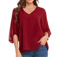 thumbnail image 2 of Blouse Décontractée pour Femmes Col en V Ample à Volants Manches Trois-Quarts en Chiffon, 2 of 7