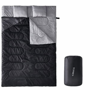 Tuphen Double Sleeping Bag with 2 Pillows, Queen Size XL Bag for 2 People, Cold Warm Weather- 3 Seasons, Waterproof Adults Sleeping Bag for Camping, Backpacking or Hiking