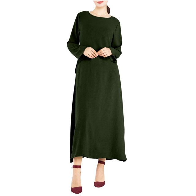 Erwazi Robe Tunique d'Automne pour Femmes, Décontractée, Ample, à Manches Longues, Col Rond, Fluide, Longue, Maxi