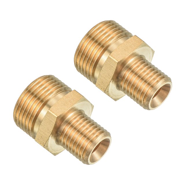 Unique Bargains Pipe Fitting, 2 Pack M22 to M14 Male Thread 1.22 Inch for Water Pipes, Gold