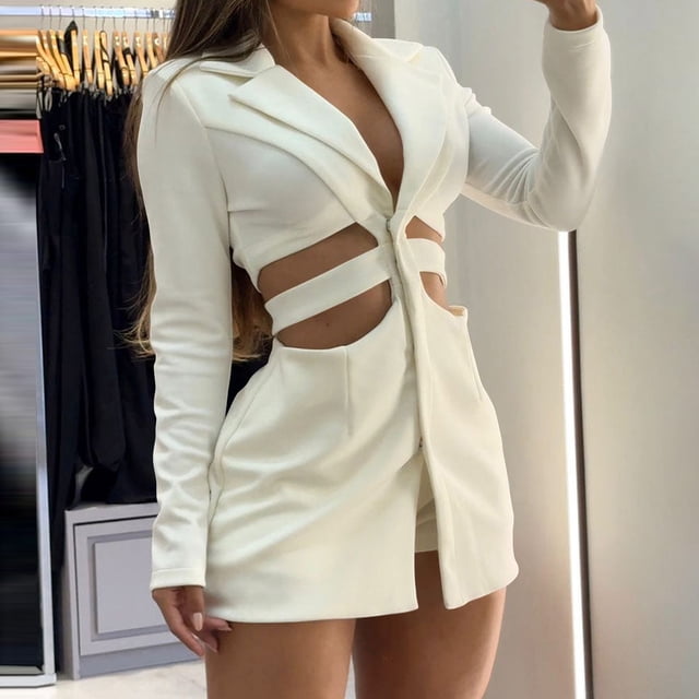 IMENGL Ensemble de Costume Décontracté avec Taille Ajourée, Blanc G, Taille M-TG