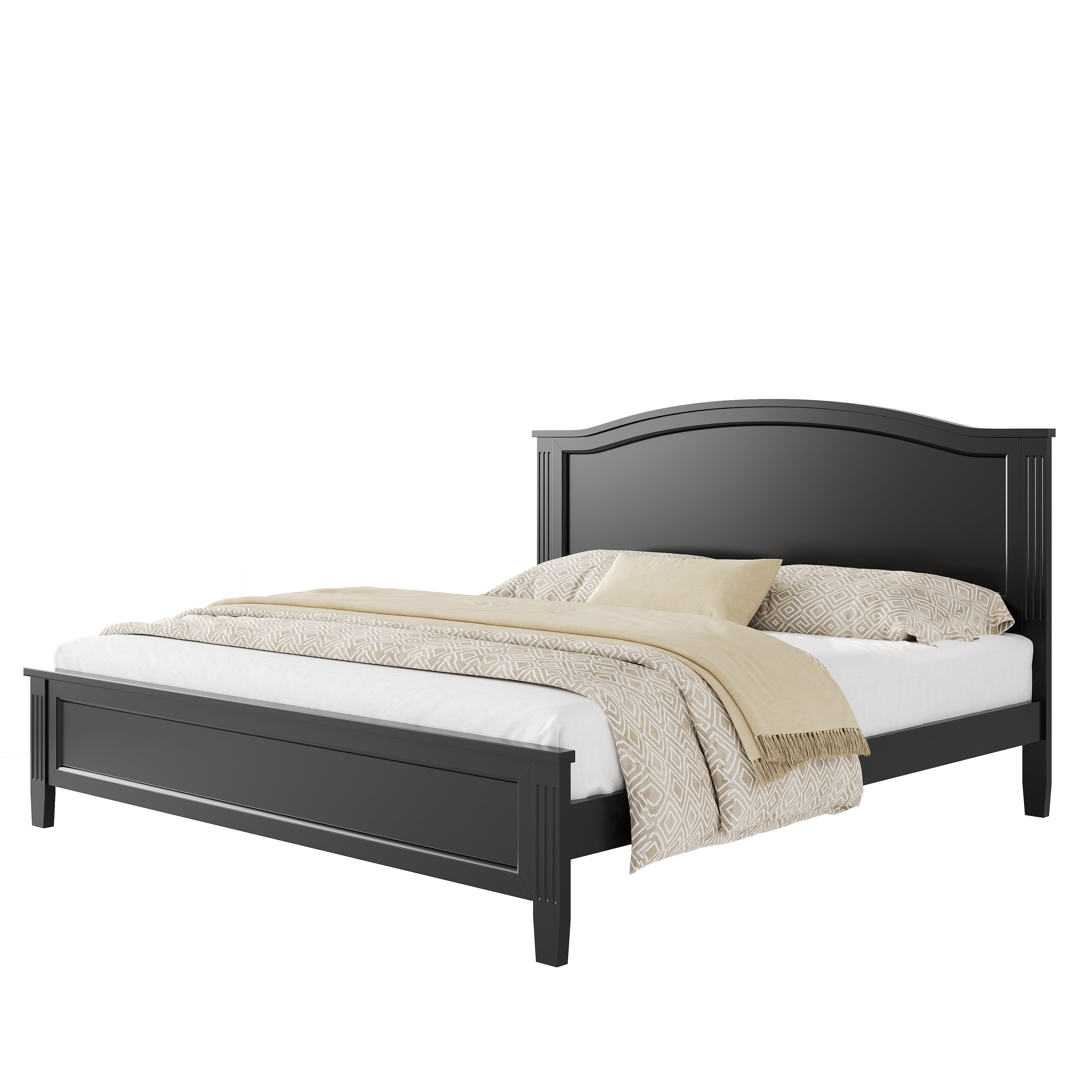 Noble House Full Platform Bed with Headboard,Wooden Slat Support Legs,No Box Spring Needed,Black