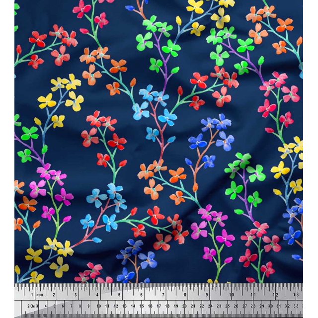 Soimoi Poly Georgette Fabric Lilac Floral Print Fabric by The Yard 52 Inch Wide