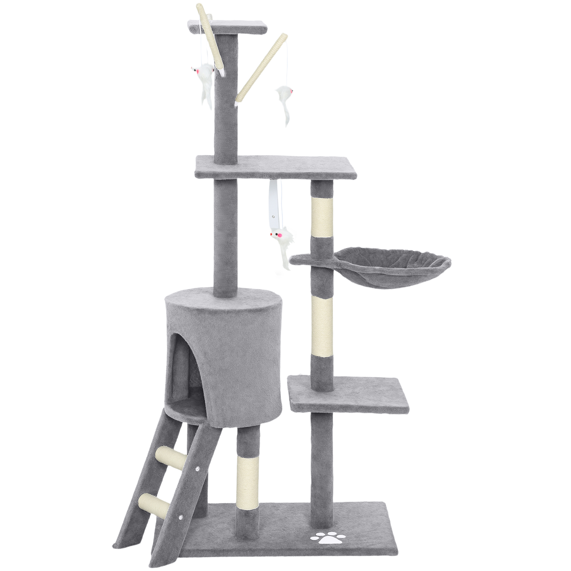 CoSoTower 53" Cat Tree Tower, Kitten Activity Centre with Scratching Posts, Condo, Perches, Ladder, Hammock, Dangling Toys, Grey