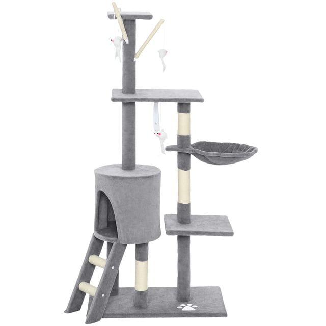 CoSoTower 53" Tour de l'arbre de chat, Centre d'activités Kitten avec des postes de scratching, Condo, Perches, Échelle, Hammock, Jouets de danse, Gris