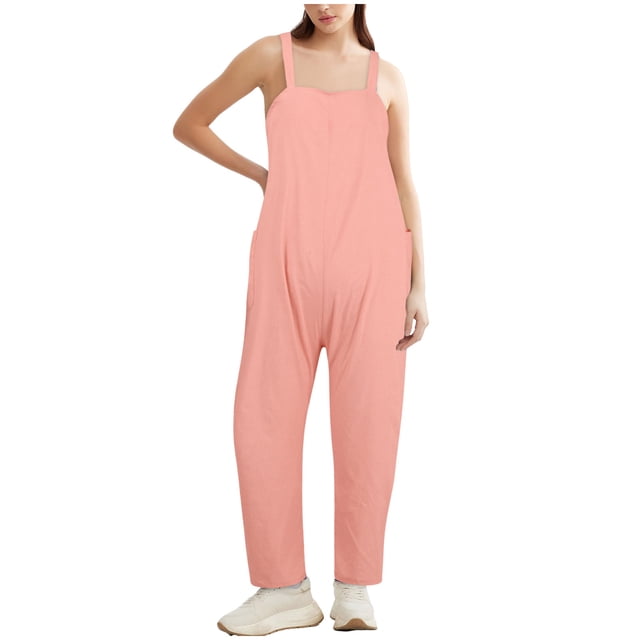 HBFAGFB Combinaison Pantalon Femme Mode Décontractée Salopette à Bretelles Pantalon Ample Combinaisons Légères Rose Taille TG