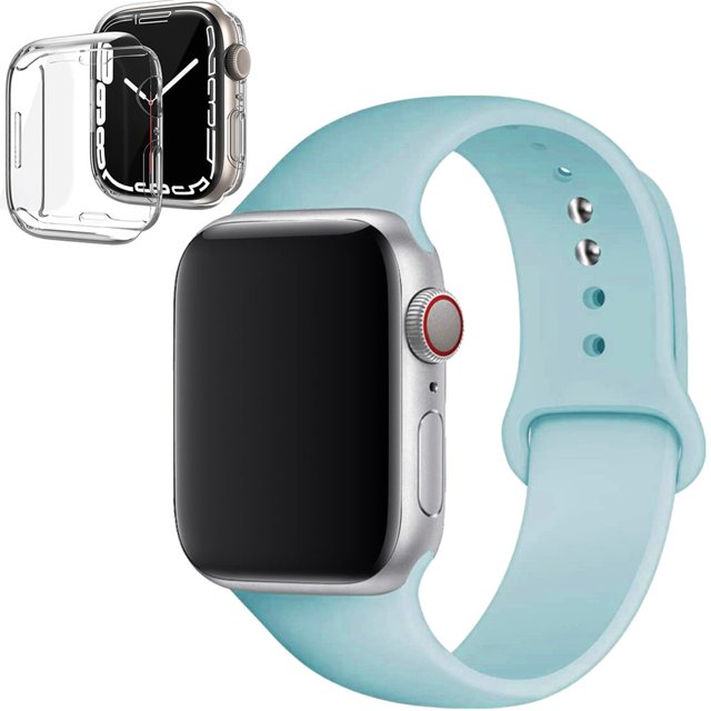 LEIXIUER Silicone Band for Apple Watch Bands 38mm with Silicone Case,Clear Screen Protector Cover with iWatch Band Sport Replacement Wristband for Apple Watch Series 3 2 1 Strap -Turquoise