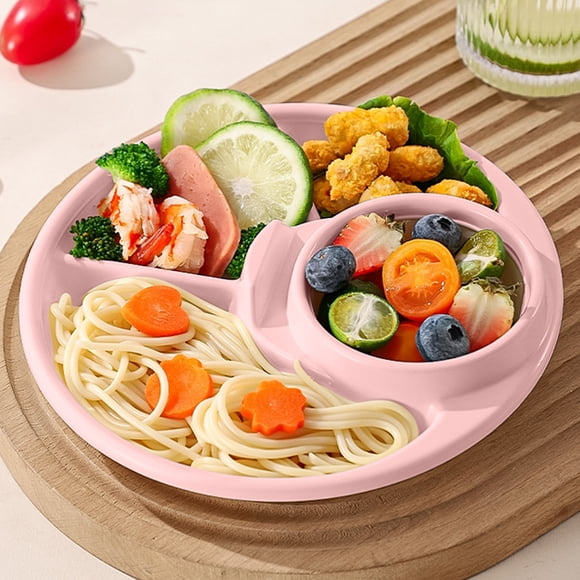 Divided Dinner Plates - Portion Control Compartments, Recyclable Plastic, Microwave & Dishwasher Safe, Pink, JKODE