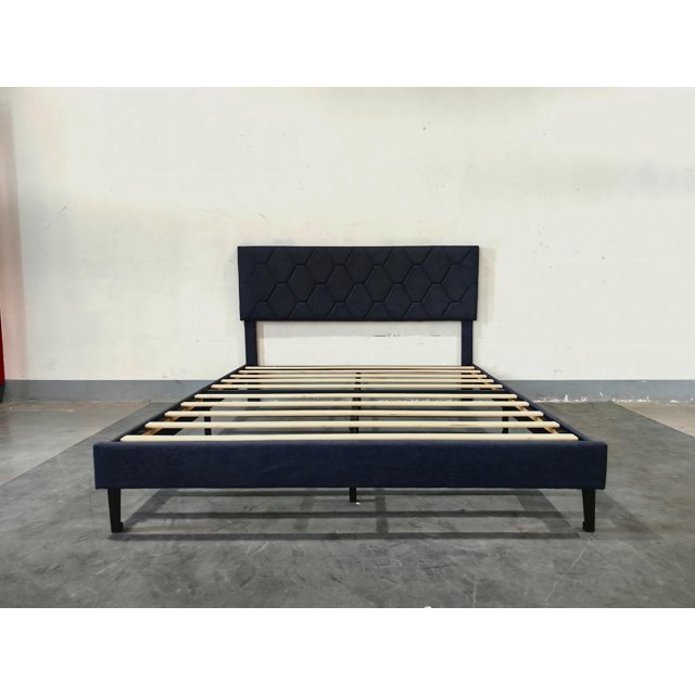YUSAZENS Twin Size MDF + Iron + Fabric Diagonal Grid Soft Mattress, Comfortable Upholstered Bed Frame in Gray, No Box Spring Needed, Space-Saving Design