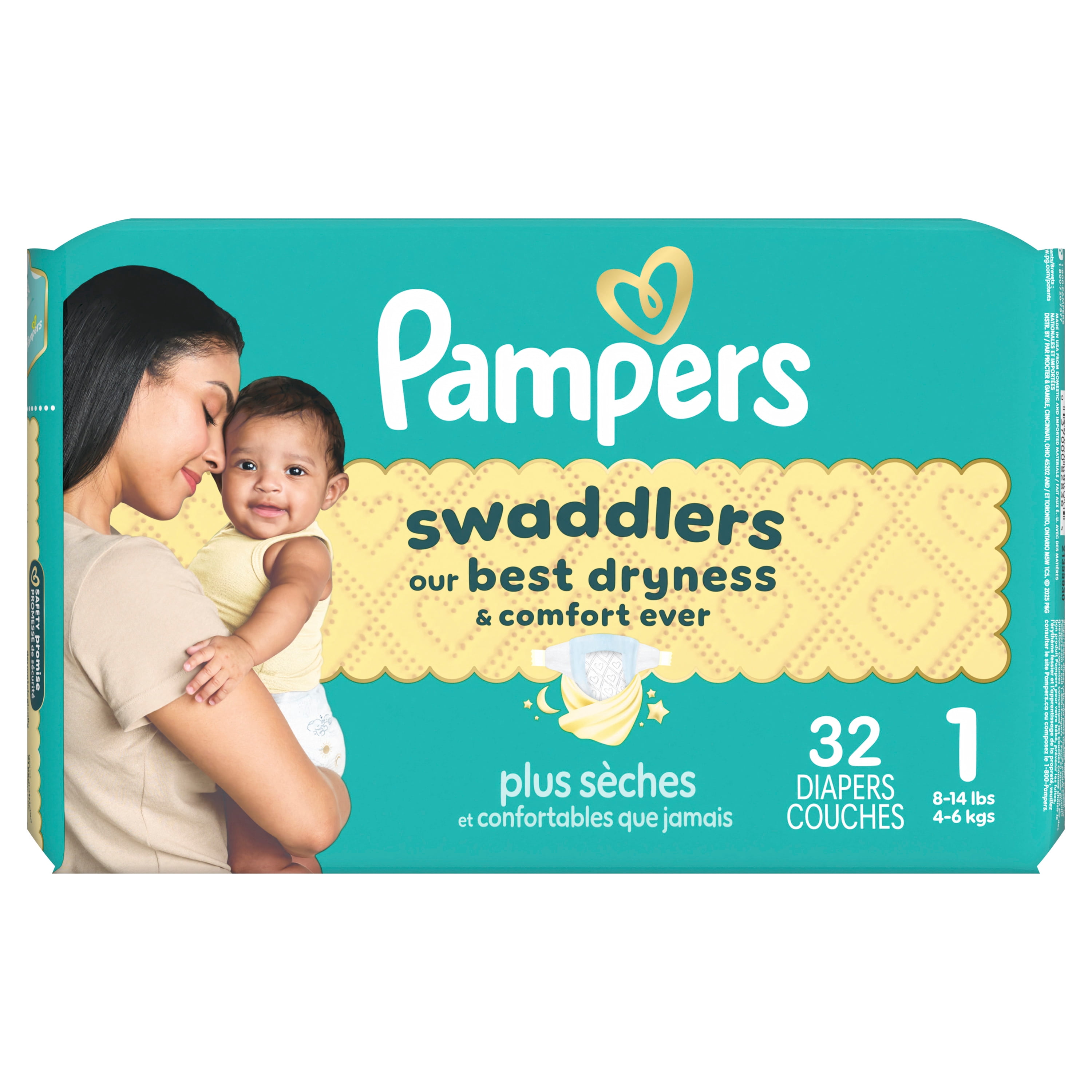 Pampers Swaddlers Couches, Taille 1 (8-14 lbs), Absorbantes, Garde Bébé au Sec et à l'Aise, Couche Jetable pour Bébé Sécuritaire pour la Peau