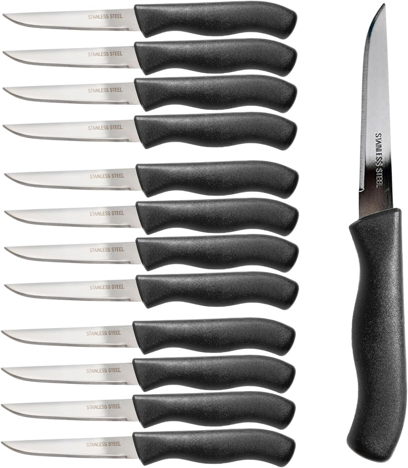 Paring and Garnishing Knife, 12-Piece Set, Knives with Straight Edge 3 Inch Blade, Stainless Steel, Spear Point, Fruit and Vegetable Cutting and Peeling, Black