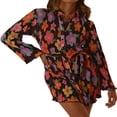 thumbnail image 4 of Robe Chemise Plissée Mini pour Femmes Manches Longues Boutonnée Sexy Robes Courtes Lacées Tunique Ceinturée Robes Clubwear, 4 of 9