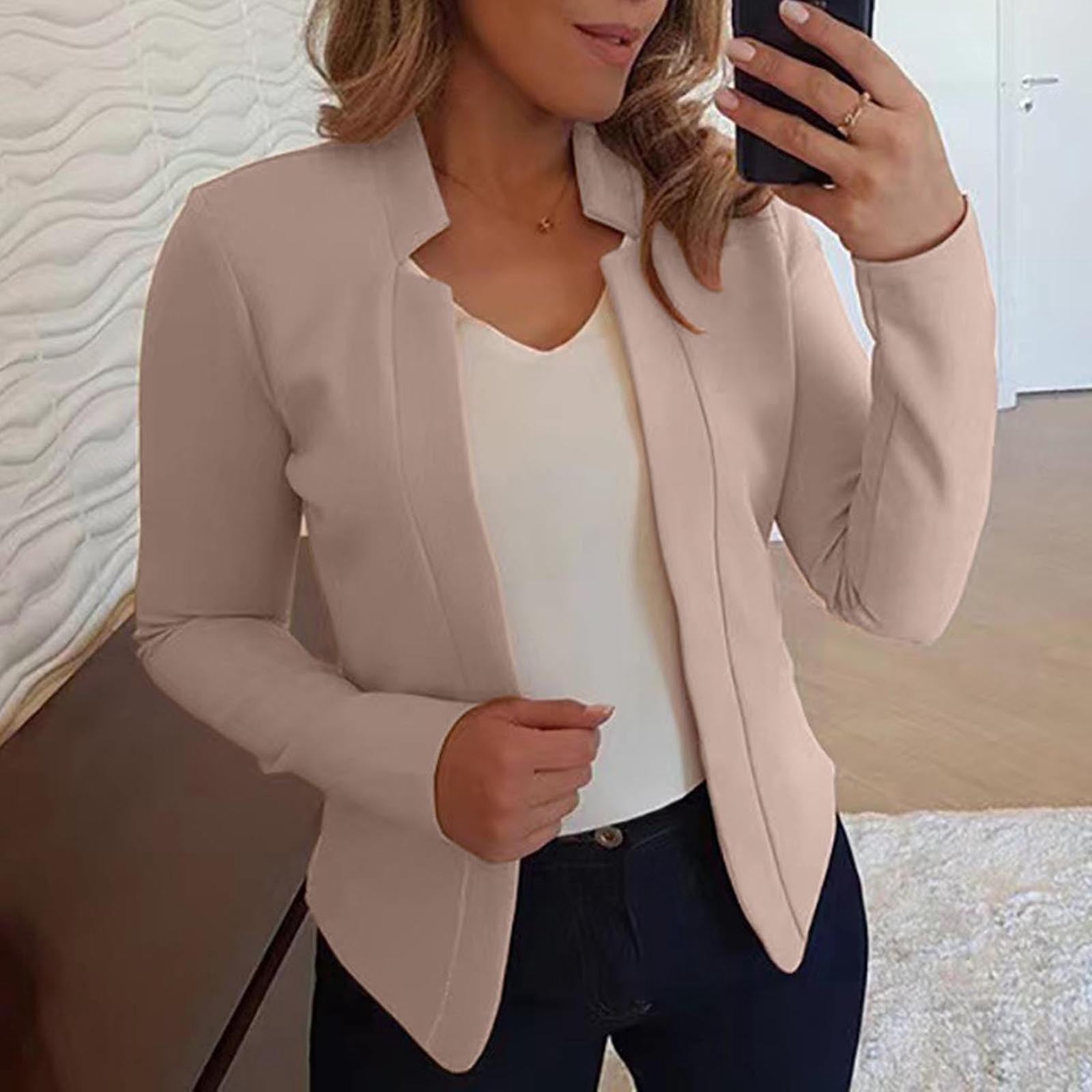 TIMIFIS Blazer Jackets for Women Open Front Long Sleeve Casual Work Office Blazers Spring and Fall Jackets-BeigeFall/Winter