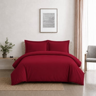 Swift Home Ultra Soft Solid Duvet Cover Set, Twin, Red