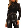 thumbnail image 1 of INSPIRE CHIC Chemisier Haut en Dentelle Florale Transparente à Col Roulé à Manches Longues Transparent pour Femme 3TG Noir, 1 of 7