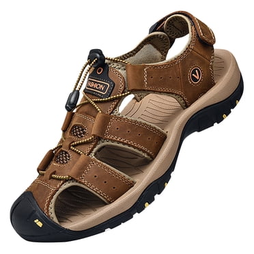 EQWLJWE Sandals Men Outdoor Leather Non-slip Anti-kick And Anti-collision Beach Soft Footbed Sandals