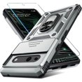 thumbnail image 1 of KOMI Compatible avec Google Pixel 7a Étui avec Couvercle Coulissant Intégré pour Objectif d'Appareil Photo + Protecteur d'Écran + Support Anneau pour Doigt avec Béquille, Étui de Téléphone Robuste Antichoc Protection Intégrale, 2023 Argent, 1 of 5