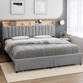 thumbnail image 4 of King Size Bed Frame with 2 Storage Drawers, Upholstered Platform Bed Frame with Storage Headboard and Charging Station, Mattress Foundation with Solid Wooden Slats Support, Light Grey, 4 of 8