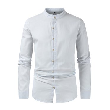 EGNMCR Mens Long Sleeve Shirts Autumn Fashion Casual Solid Color Button Stand Collar Tops Blouse Comfortable Cotton Business Work Shirts