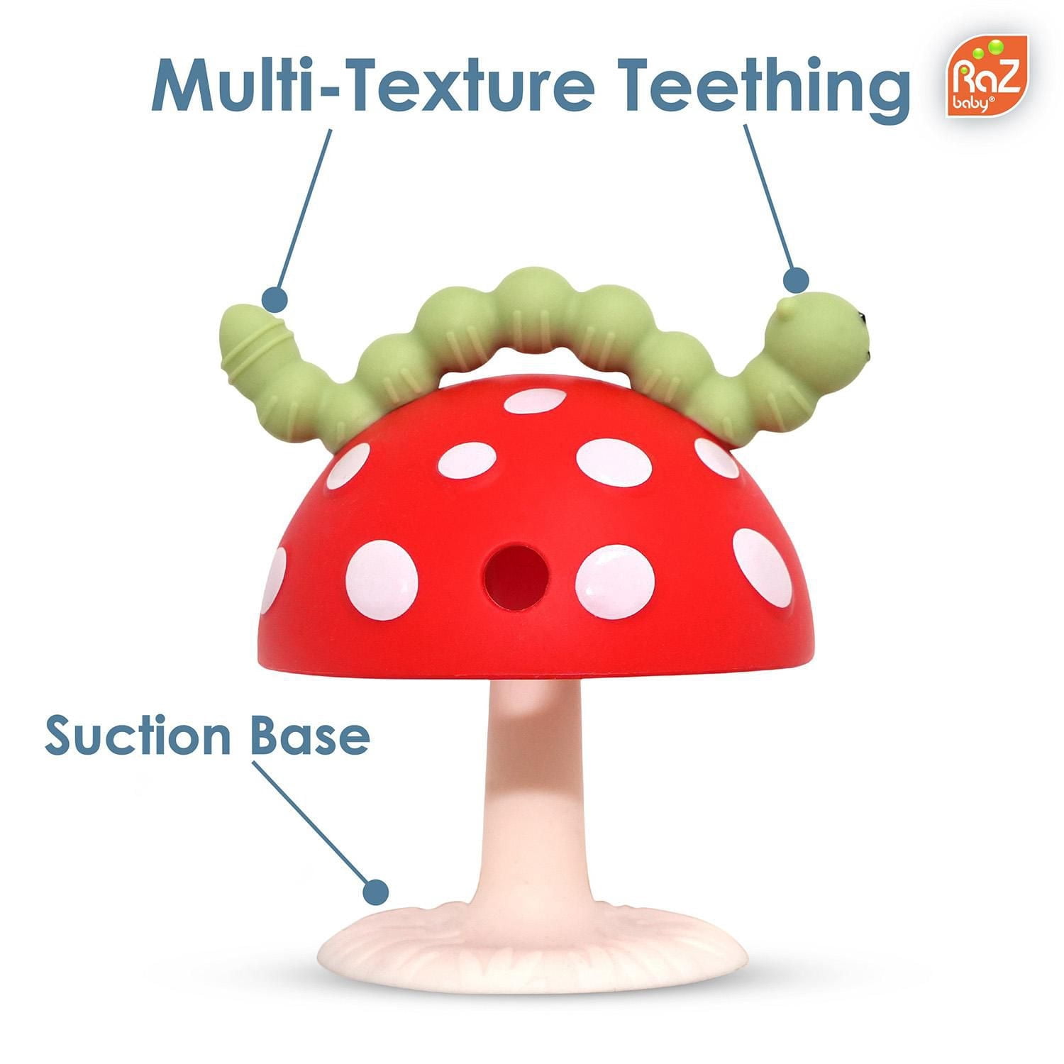 RaZbaby - Anneau de dentition Chompy Grip pour bébé et nourrisson (3 mois et plus), jouet de dentition en silicone avec base à ventouse et design multi-textures pour soulager les poussées dentaires
