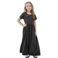thumbnail image 3 of biudgviw Robe Maxi pour Filles à Manches Courtes, Col Ras du Cou, Couleur Unie, Robe Trapèze Décontractée, Robe d'Été Longue avec Poches, 3 of 6