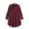 thumbnail image 4 of Pompotops Women's Keep Warm Button Down Cardigan Hoodies Cat Ears Irregular Plush Solid Hooded Coat Tops, 4 of 5