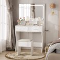 thumbnail image 2 of BeesClover Vanity Desk with Mirror and Lights, 3 Color Modes Makeup Vanity with Cushioned Stool, 2 Drawers & Charging Station, Modern Dressing Table for Bedroom, Makeup Studio, 2 of 8