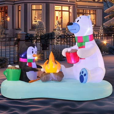 Joyfy 6 FT Christmas Inflatables Polar Bear and Penguin with Campfire Outdoor Decorations,Christmas Blow Ups Yard with Built-in LEDs for Holiday Party Garden Lawn Decor