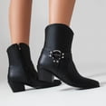 thumbnail image 4 of Womens Mens Cowboy Boots Classic Leather Buckle Pointed Toe Chunky Heels Wide Mid Calf Cowgirl Riding Work Booties, 4 of 8