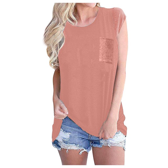 Hauts pour Femmes 2023 Mode Femmes Manches Courtes Col Rond Poches Hauts Décontractés T-shirt Blouse Maternité Blouse en Liquidation