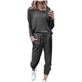 thumbnail image 1 of Mrat Two Piece Workout Sets for Women 2 Piece Jogging Sets Solid Polyester Long Sleeve Sweatsuits Sets Two Piece Track Suits Drawstring High Waist Pants Set Comfy Outfits B-Dark Gray 5XL, 1 of 4