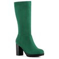 thumbnail image 1 of Unique Bargains Bottes à Talon Bloc Mi-Mollet pour Femmes Vert US 8.5, 1 of 8