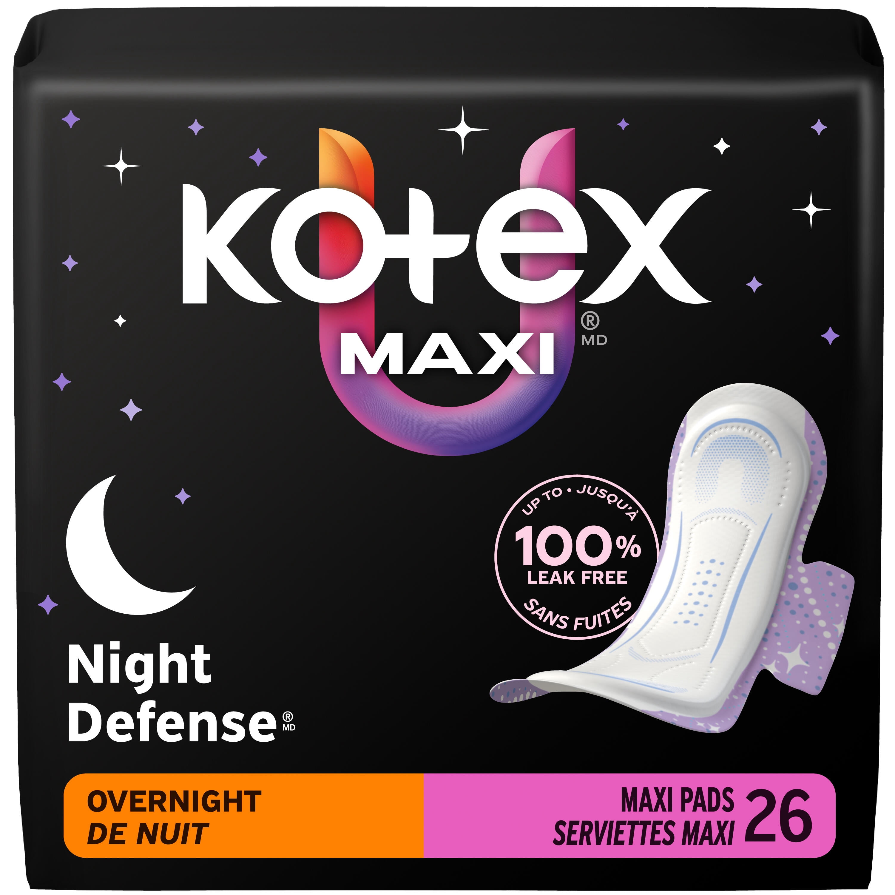 Kotex Overnight Maxi Pads With Wings, 26 Count