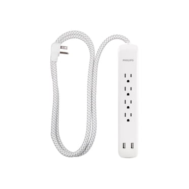 Philips Parasurtenseur à 4 Prises et 2 Ports USB, 720 Joules, Cordon de 4 Pi, Blanc