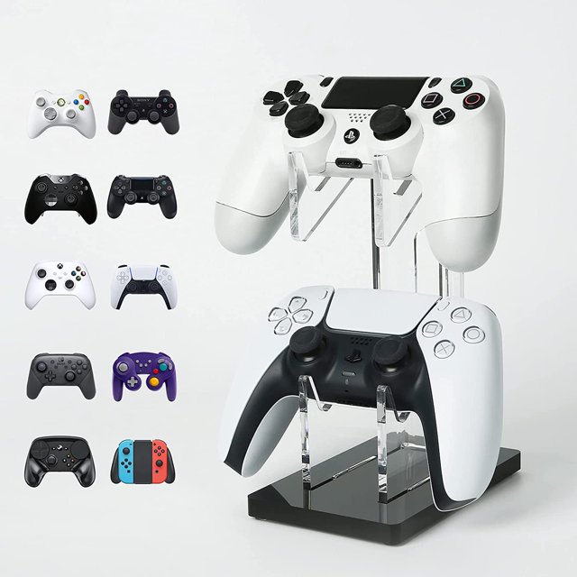 Jinsinto Universal Dual Controller Holder for PS4 PS5 Xbox ONE Switch, Controller Stand Gaming Accessories, Build Your Game Fortresses (Crystal Black)