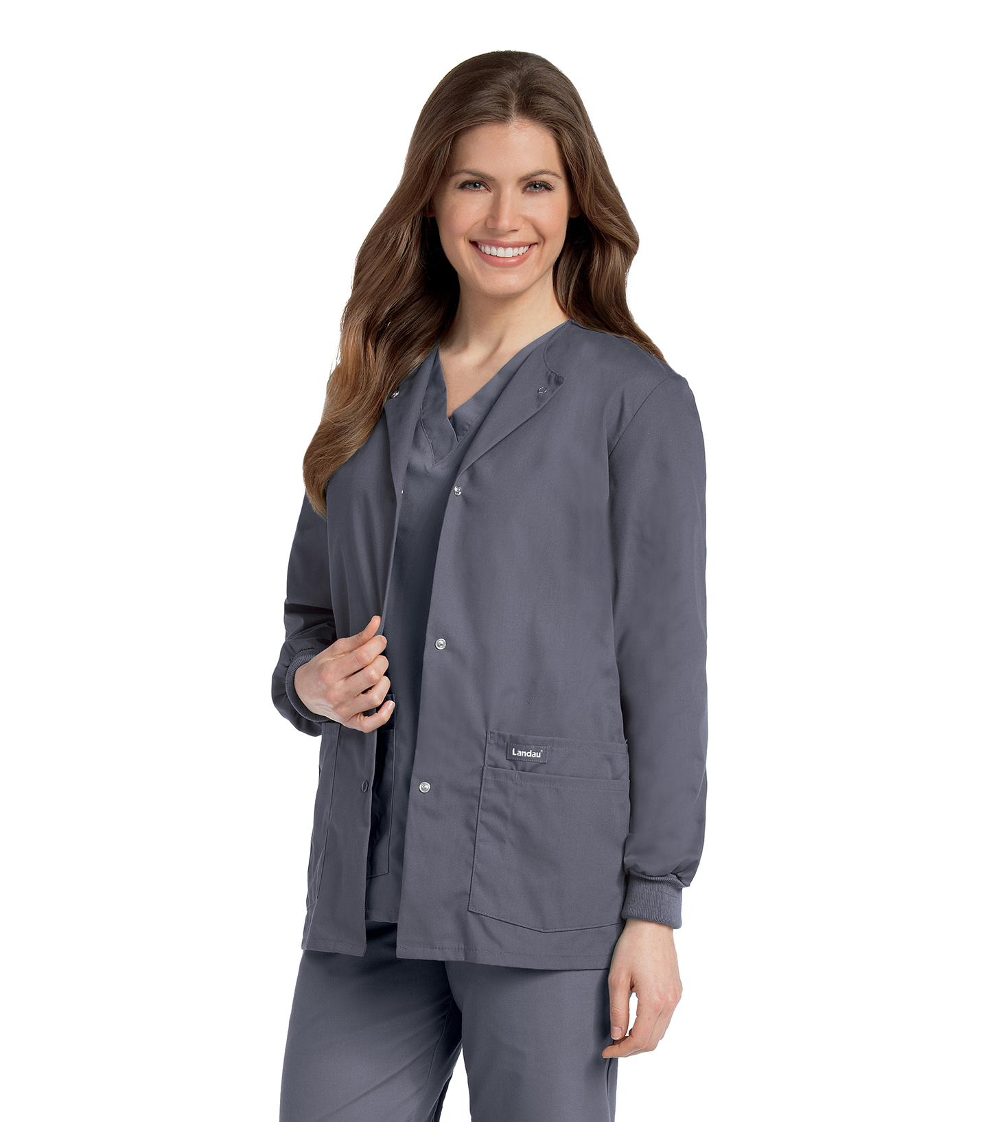 Landau Essentials Veste d'Uniforme Médicale pour Femmes, Coupe Classique et Décontractée, Col Rond, 4 Poches