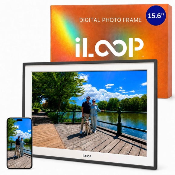 iloop 15.6” Digital Photo Frame | WiFi Touch Screen, 32 GB | Frameo App | Tabletop or Wall-Mounted